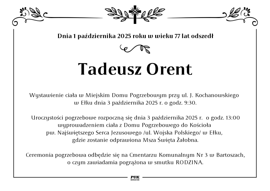 Tadeusz Orent - nekrolog